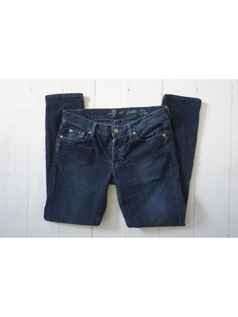 7 For All Mankind Womens Blue Corduroy Skinny Boyfriend Jeans – Size 28